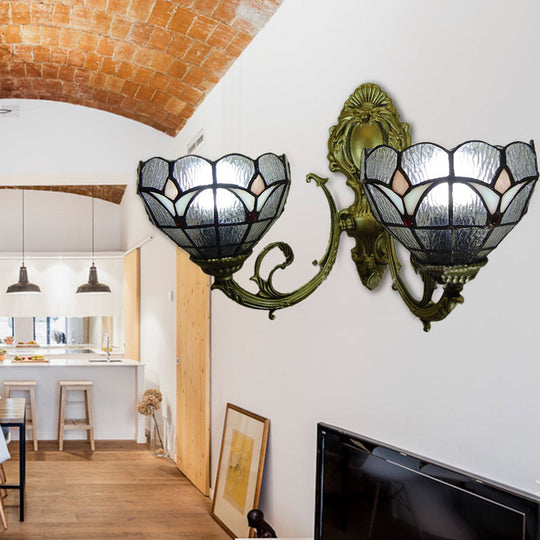 Tiffany Classic Art Glass Wall Sconce, 2-Bulb Clear Wall Lamp – Ideal for Front Door, Cafe, Restaurant