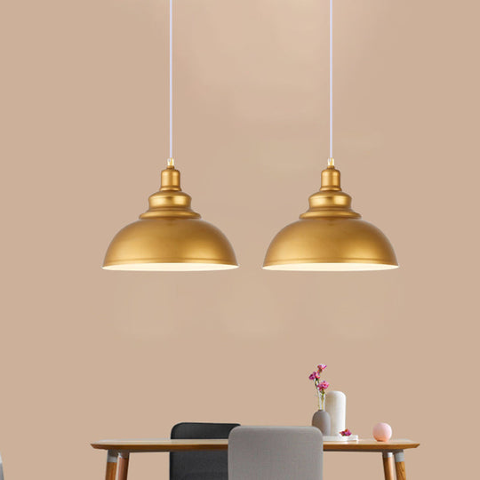 Mid-Century Gold Finish Metal Ceiling Pendant Light - 1 Head with Adjustable Cord - 3 Sizes