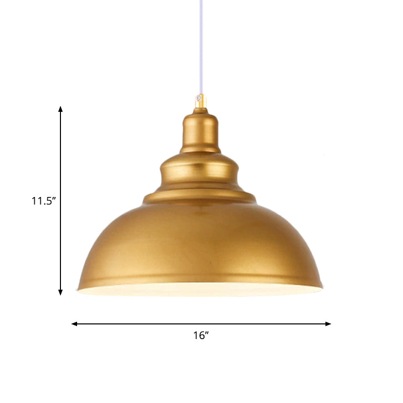 Mid-Century Gold Finish Metal Ceiling Pendant Light - 1 Head with Adjustable Cord - 3 Sizes