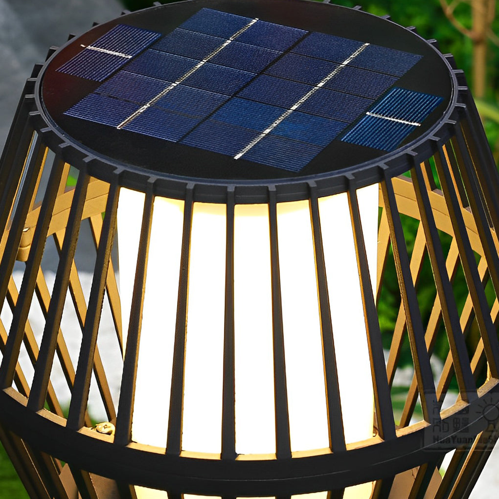 Modern Matte Black Solar Caged Lantern