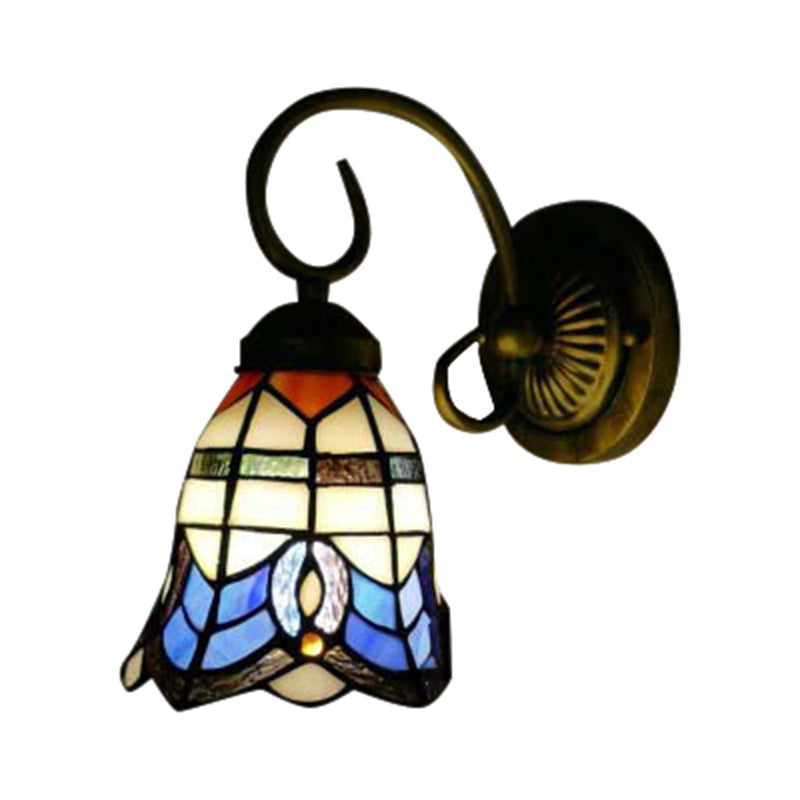Baroque Style Grid Bell Wall Light Stained Glass Wall Sconce for Kitchen - Beige (8"/6" W)