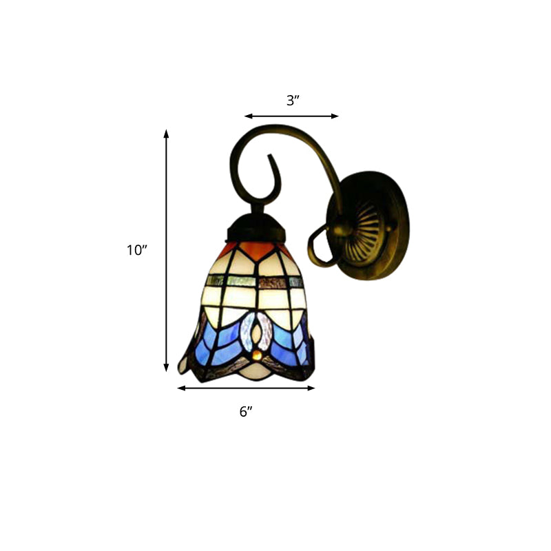 Baroque Style Grid Bell Wall Light Stained Glass Wall Sconce for Kitchen - Beige (8"/6" W)