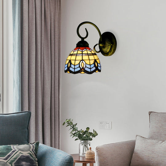 Baroque Style Grid Bell Wall Light Stained Glass Wall Sconce for Kitchen - Beige (8"/6" W)