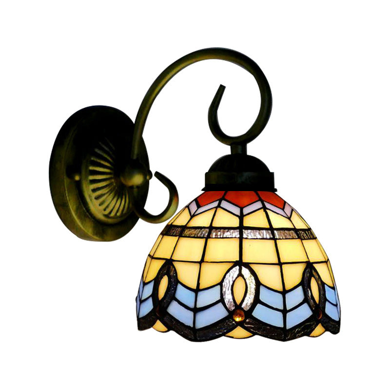 Baroque Style Grid Bell Wall Light Stained Glass Wall Sconce for Kitchen - Beige (8"/6" W)