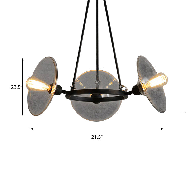 Industrial Black Clear Glass Pendant Chandelier with 3-Light Disc Shades - Perfect for Living Room