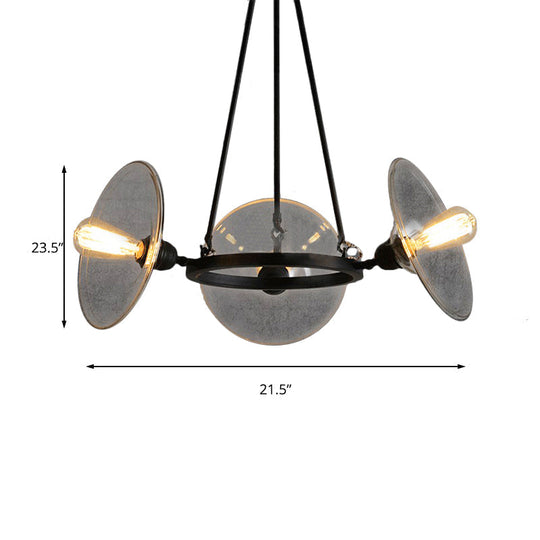 Industrial Black Clear Glass Pendant Chandelier with 3-Light Disc Shades - Perfect for Living Room
