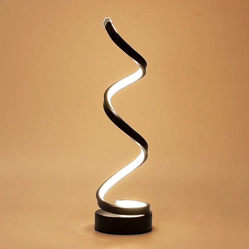 Sleek Spiral Ribbon Metal Table Lamp: Simplicity Black/White/Gold LED Task Lighting with Circle Pedestal in Warm/White Light