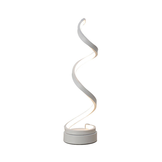 Sleek Spiral Ribbon Metal Table Lamp: Simplicity Black/White/Gold LED Task Lighting with Circle Pedestal in Warm/White Light