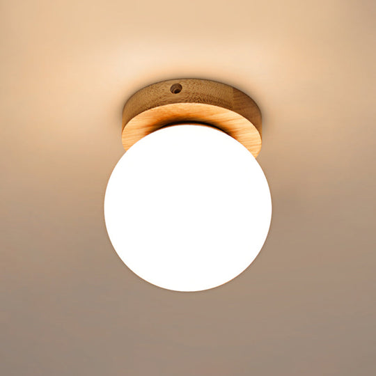 Opal Glass LED Ceiling Fixture with Wood Antler/Square/Round Design - Beige Flushmount