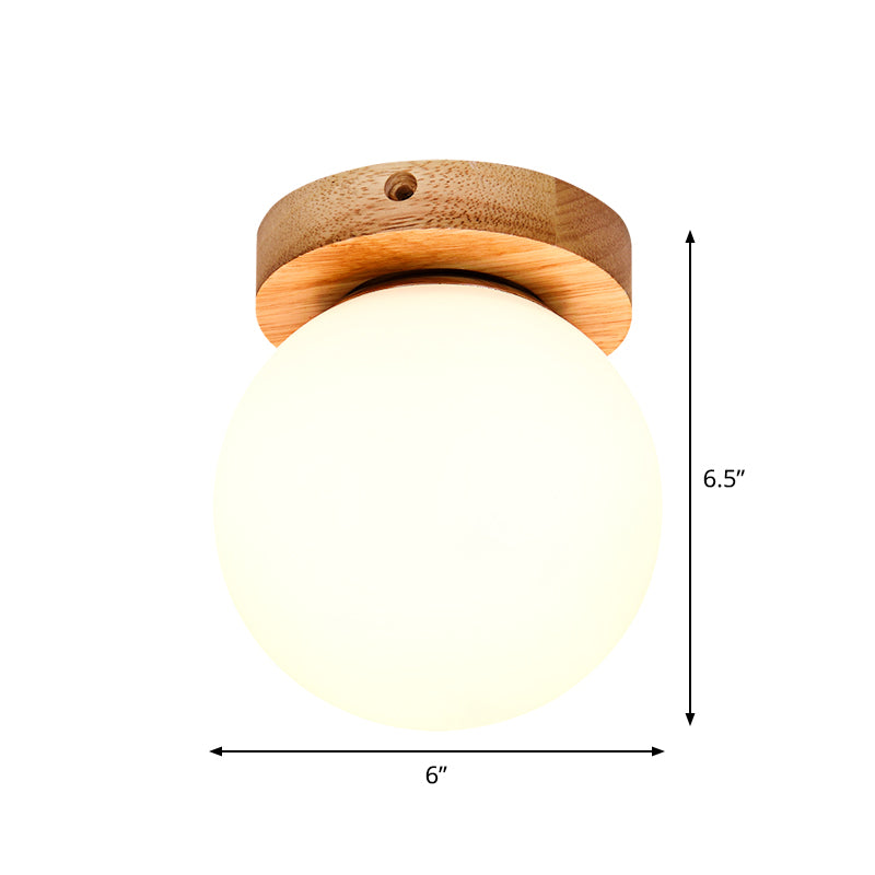 Opal Glass LED Ceiling Fixture with Wood Antler/Square/Round Design - Beige Flushmount