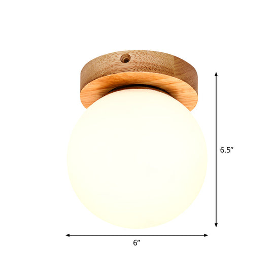 Opal Glass LED Ceiling Fixture with Wood Antler/Square/Round Design - Beige Flushmount