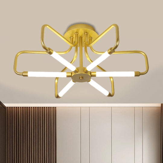 Modern Black/Gold LED Floral Frame Ceiling Lamp in Warm/White Light, 24.5"/39" Wide