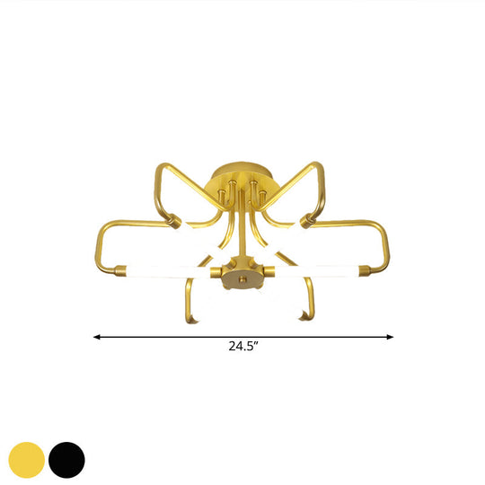 Modern Black/Gold LED Floral Frame Ceiling Lamp in Warm/White Light, 24.5"/39" Wide