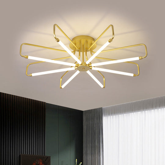 Modern Black/Gold LED Floral Frame Ceiling Lamp in Warm/White Light, 24.5"/39" Wide