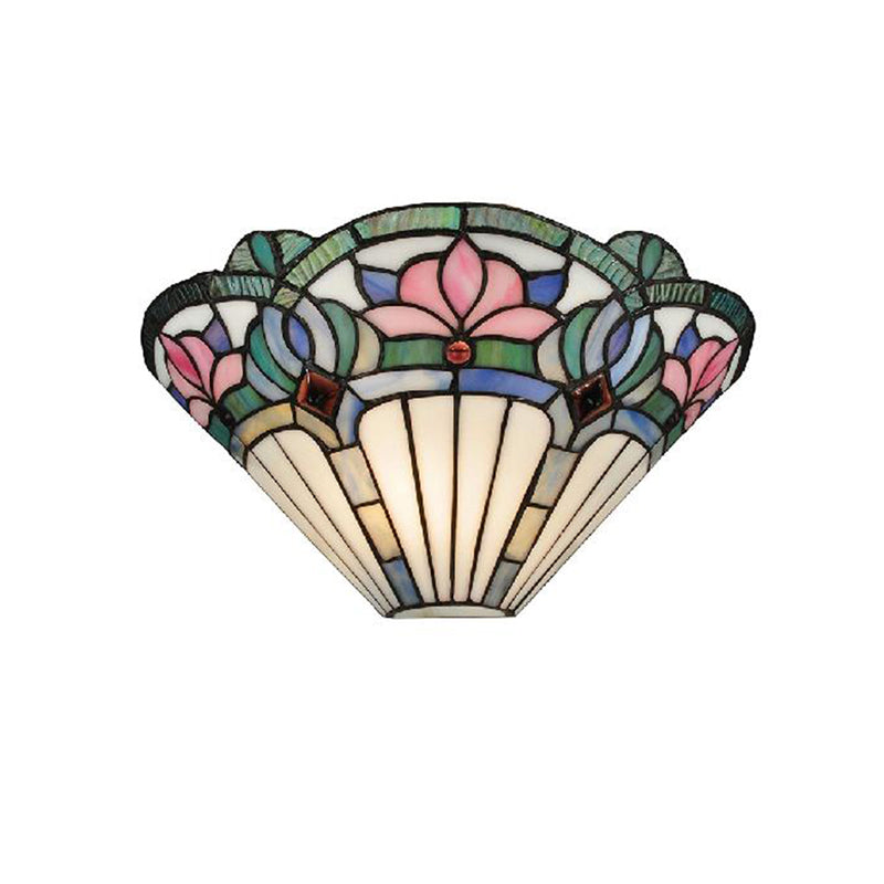 Stained Glass Lotus Wall Sconce in Pink & Green for Corridor Lighting