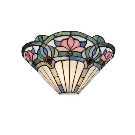 Stained Glass Lotus Wall Sconce in Pink & Green for Corridor Lighting