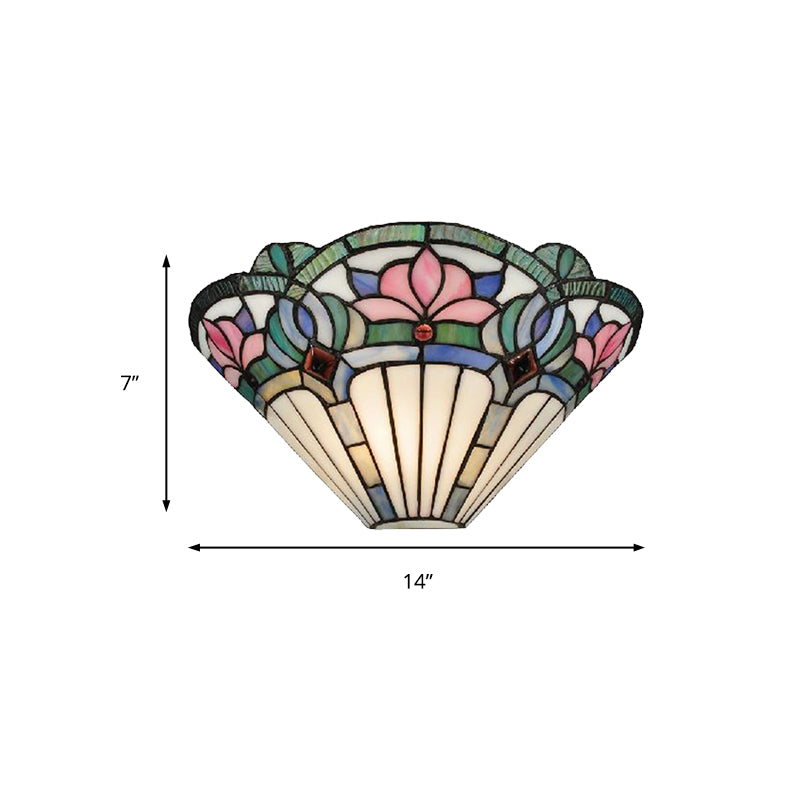 Stained Glass Lotus Wall Sconce in Pink & Green for Corridor Lighting