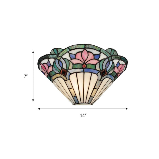 Stained Glass Lotus Wall Sconce in Pink & Green for Corridor Lighting