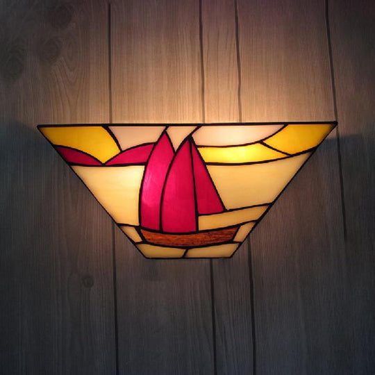 Sailboat Stained Glass Nautical Wall Sconce - Trapezoid Wall Mount Light for Outdoor Use"

With this revised title, we have reorganized the keywords to enhance SEO while maintaining a concise length.