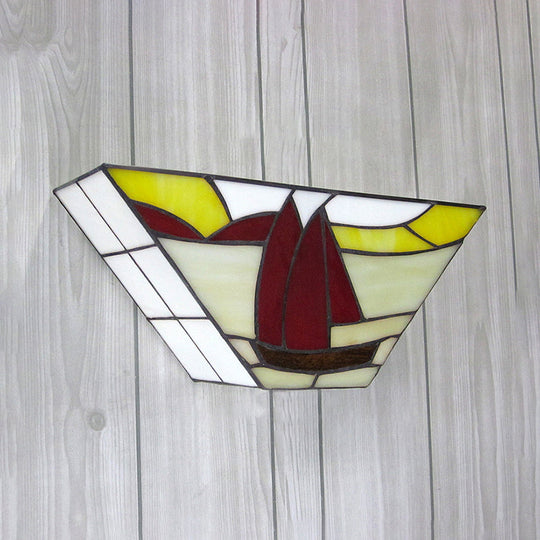 Sailboat Stained Glass Nautical Wall Sconce - Trapezoid Wall Mount Light for Outdoor Use"

With this revised title, we have reorganized the keywords to enhance SEO while maintaining a concise length.