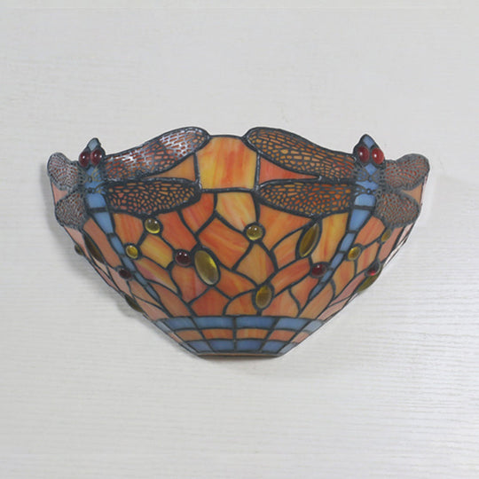 Tiffany Style Dragonfly Wall Sconce in Orange Stained Glass - 1-Light Wall Lighting