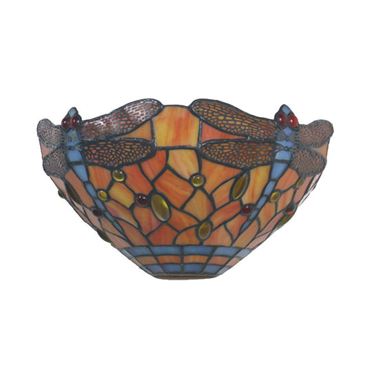 Tiffany Style Dragonfly Wall Sconce in Orange Stained Glass - 1-Light Wall Lighting