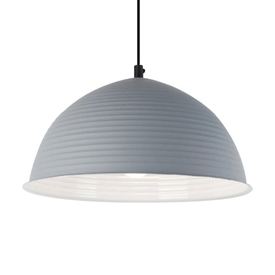Nordic Style Suspension Lamp- Ridged Domed Pendant Light in Aluminum- 12"/16" W- 1 Light- Blue/Green/Yellow- Cafe Store Collection