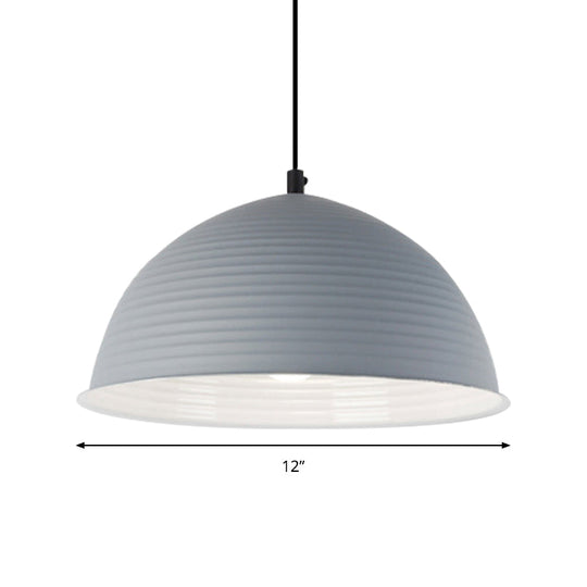 Nordic Style Suspension Lamp- Ridged Domed Pendant Light in Aluminum- 12"/16" W- 1 Light- Blue/Green/Yellow- Cafe Store Collection