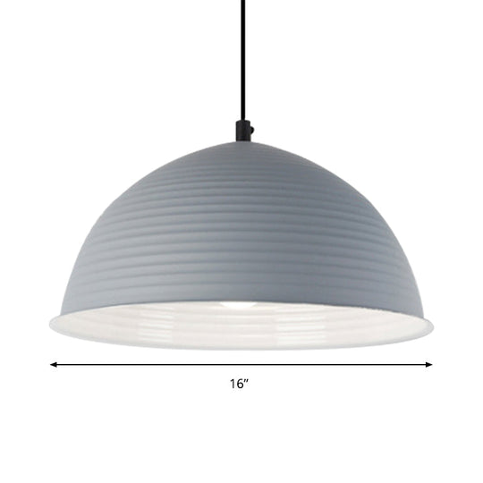 Nordic Style Suspension Lamp- Ridged Domed Pendant Light in Aluminum- 12"/16" W- 1 Light- Blue/Green/Yellow- Cafe Store Collection