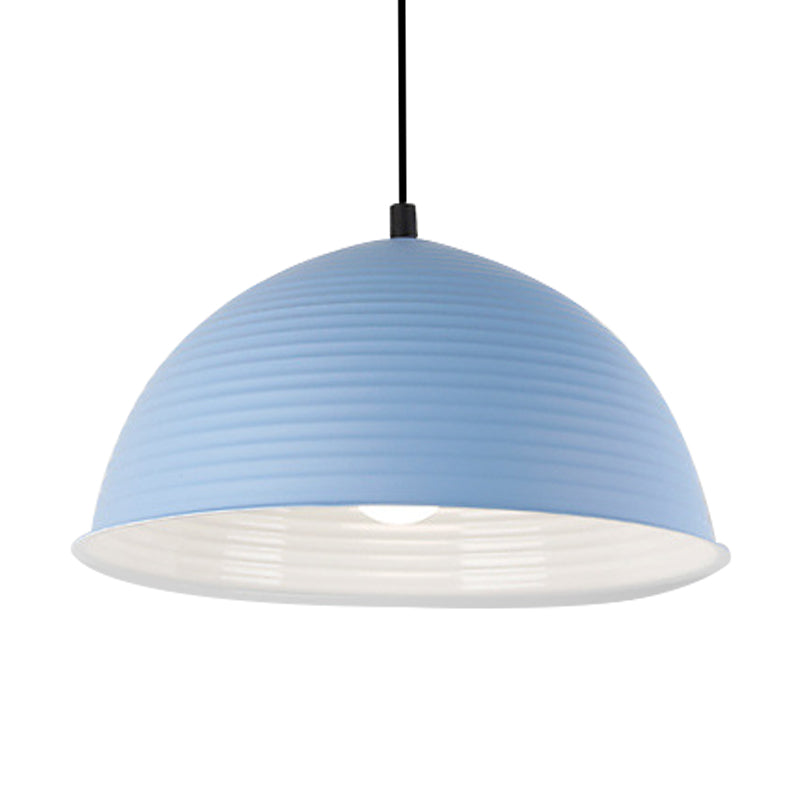 Nordic Style Suspension Lamp- Ridged Domed Pendant Light in Aluminum- 12"/16" W- 1 Light- Blue/Green/Yellow- Cafe Store Collection