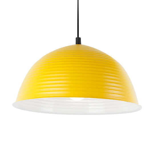 Nordic Style Suspension Lamp- Ridged Domed Pendant Light in Aluminum- 12"/16" W- 1 Light- Blue/Green/Yellow- Cafe Store Collection