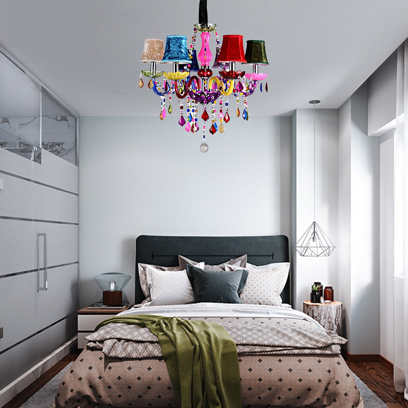 Kids' 6-Light Glass Chandelier: Multi-Colored with Crystal Beads - Ideal for Kindergarten