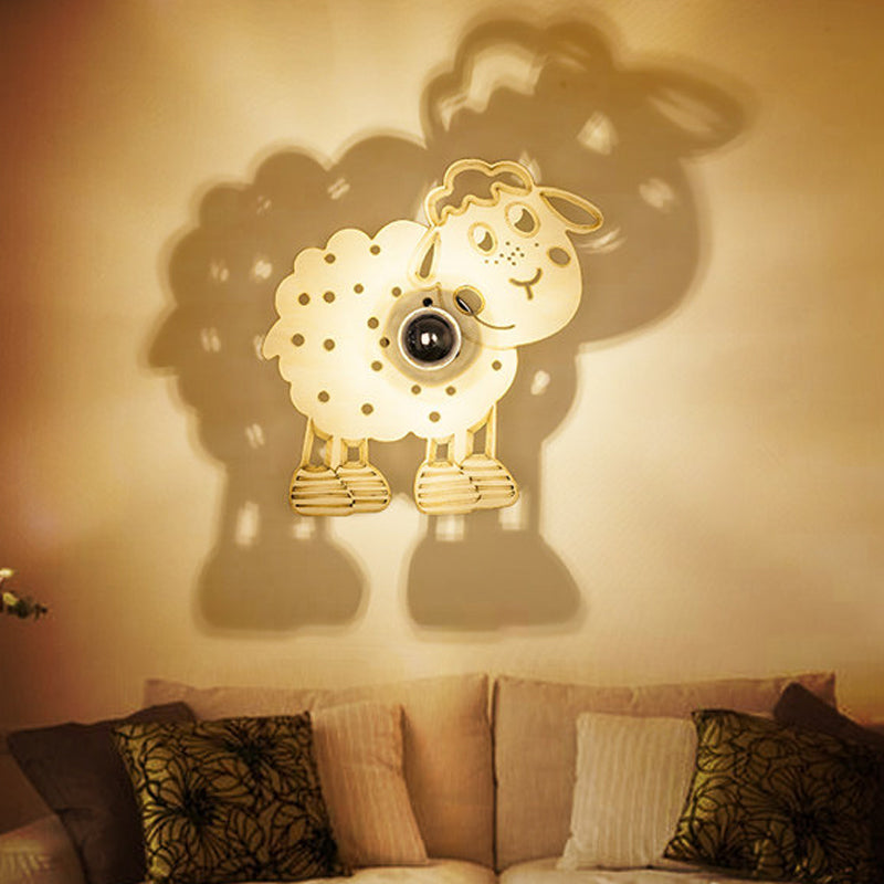 Beige Metal Sheep Wall Sconce for Kids' Bedroom and Kindergarten - 1 Head Wall Light