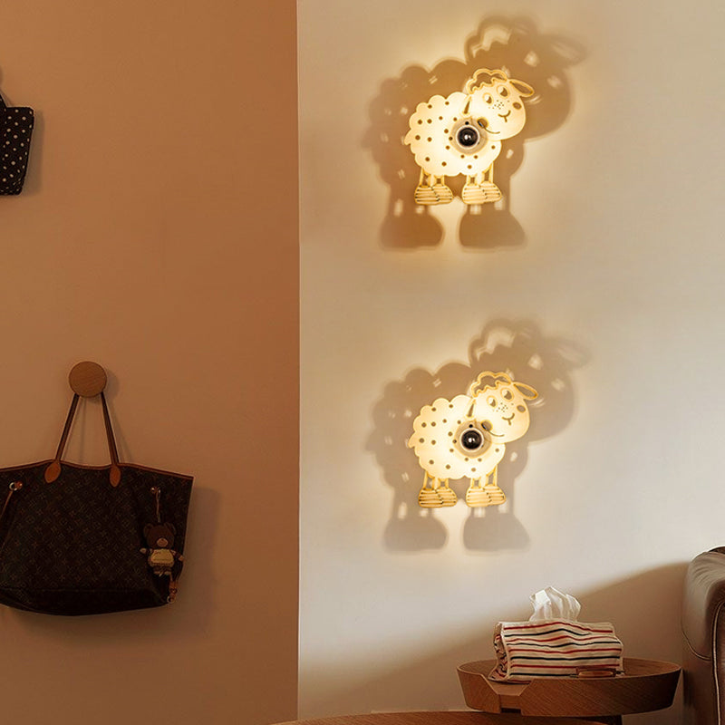 Beige Metal Sheep Wall Sconce for Kids' Bedroom and Kindergarten - 1 Head Wall Light