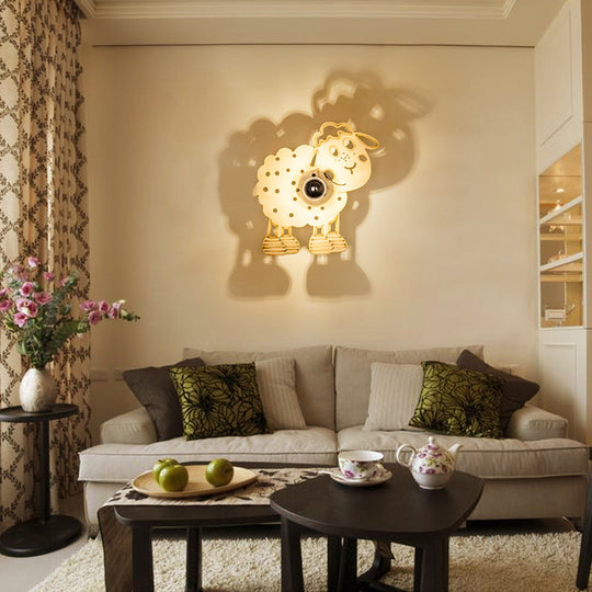Beige Metal Sheep Wall Sconce for Kids' Bedroom and Kindergarten - 1 Head Wall Light