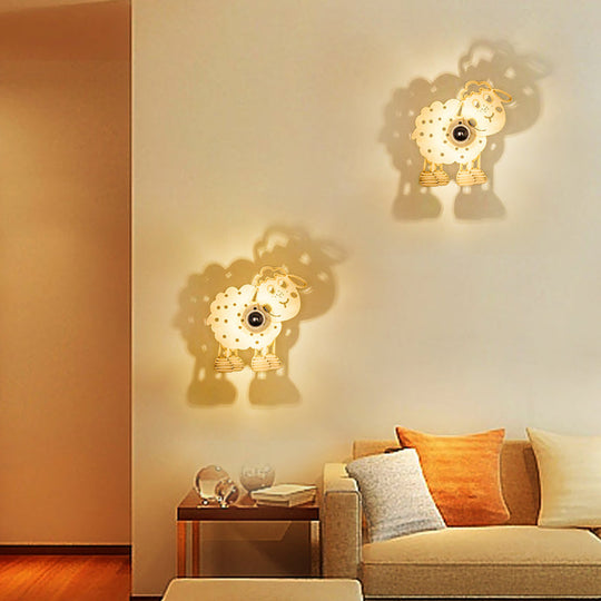 Beige Metal Sheep Wall Sconce for Kids' Bedroom and Kindergarten - 1 Head Wall Light