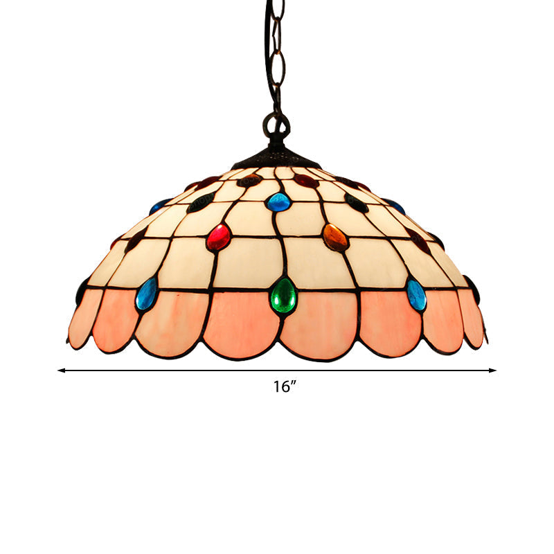 Tiffany Hand Rolled Art Glass Ceiling Light - Single Dome Pendant for Bedroom in Pink/Light Blue/Green