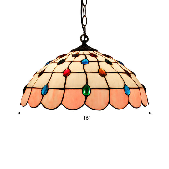 Tiffany Hand Rolled Art Glass Ceiling Light - Single Dome Pendant for Bedroom in Pink/Light Blue/Green