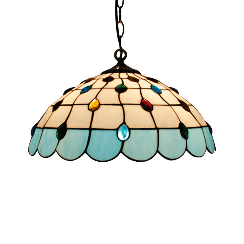 Tiffany Hand Rolled Art Glass Ceiling Light - Single Dome Pendant for Bedroom in Pink/Light Blue/Green