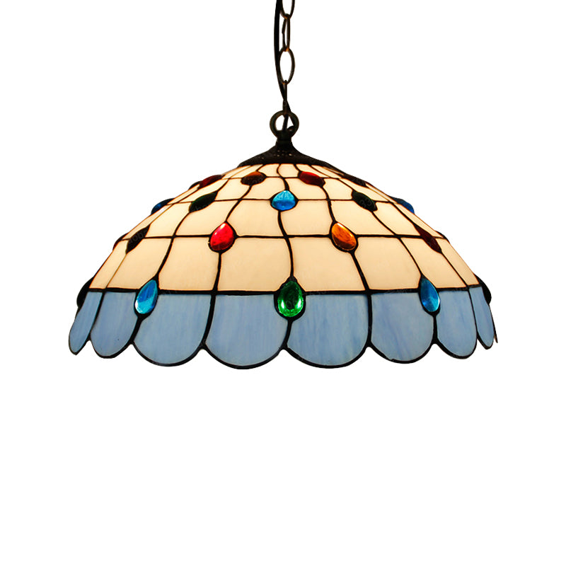 Tiffany Hand Rolled Art Glass Ceiling Light - Single Dome Pendant for Bedroom in Pink/Light Blue/Green