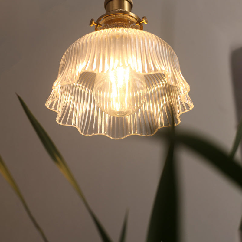 Modern Brass Pendant Lamp with Fluted Glass Shade - Perfect for Kitchen