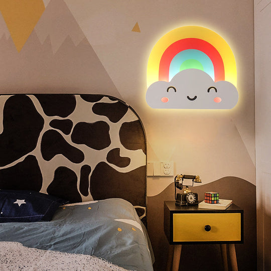 Rainbow Cloud Sconce Light: Acrylic Wall Lamp for Kids' Bedroom or Hallway