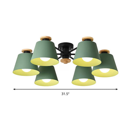 Macaron Metal Semi Flushmount Light - 6 Heads Bucket Ceiling Light for Kindergarten and Lofts