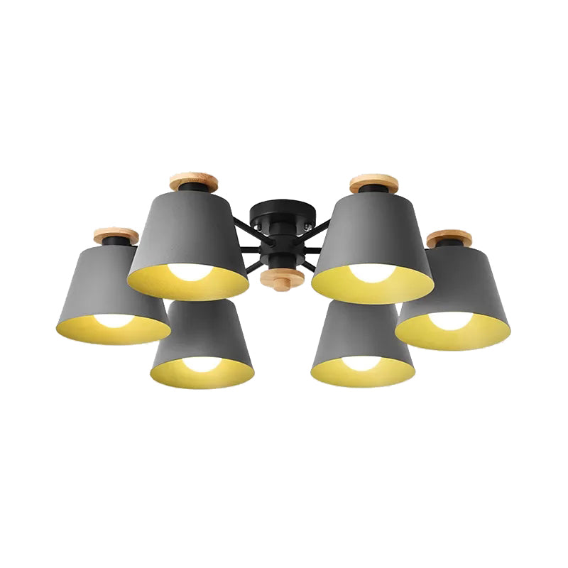 Macaron Metal Semi Flushmount Light - 6 Heads Bucket Ceiling Light for Kindergarten and Lofts