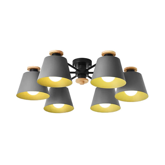 Macaron Metal Semi Flushmount Light - 6 Heads Bucket Ceiling Light for Kindergarten and Lofts