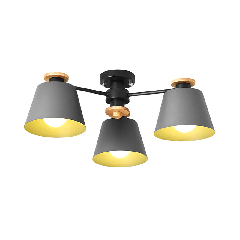 Macaron Metal Bucket Semi Flush Ceiling Light - Ideal for Adult Bedrooms, Three Bulbs Ceiling Fixture