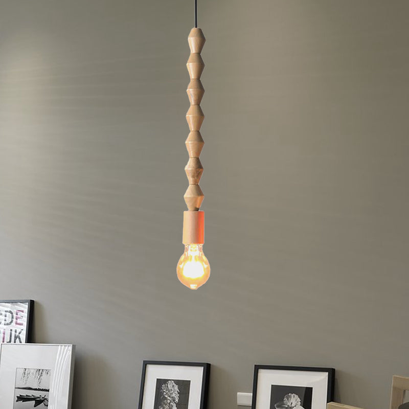 Japanese Style Bare Bulb Hanging Lamp - Wooden Deco Single Light Pendant Light in Beige - Ideal for Kitchen