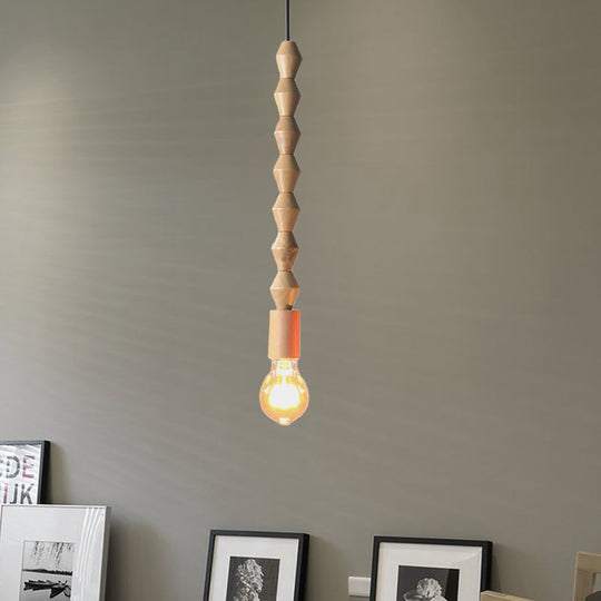 Japanese Style Bare Bulb Hanging Lamp - Wooden Deco Single Light Pendant Light in Beige - Ideal for Kitchen