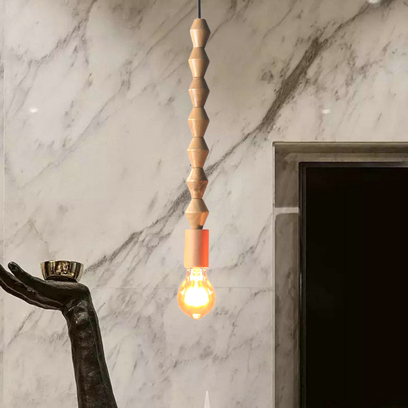 Japanese Style Bare Bulb Hanging Lamp - Wooden Deco Single Light Pendant Light in Beige - Ideal for Kitchen