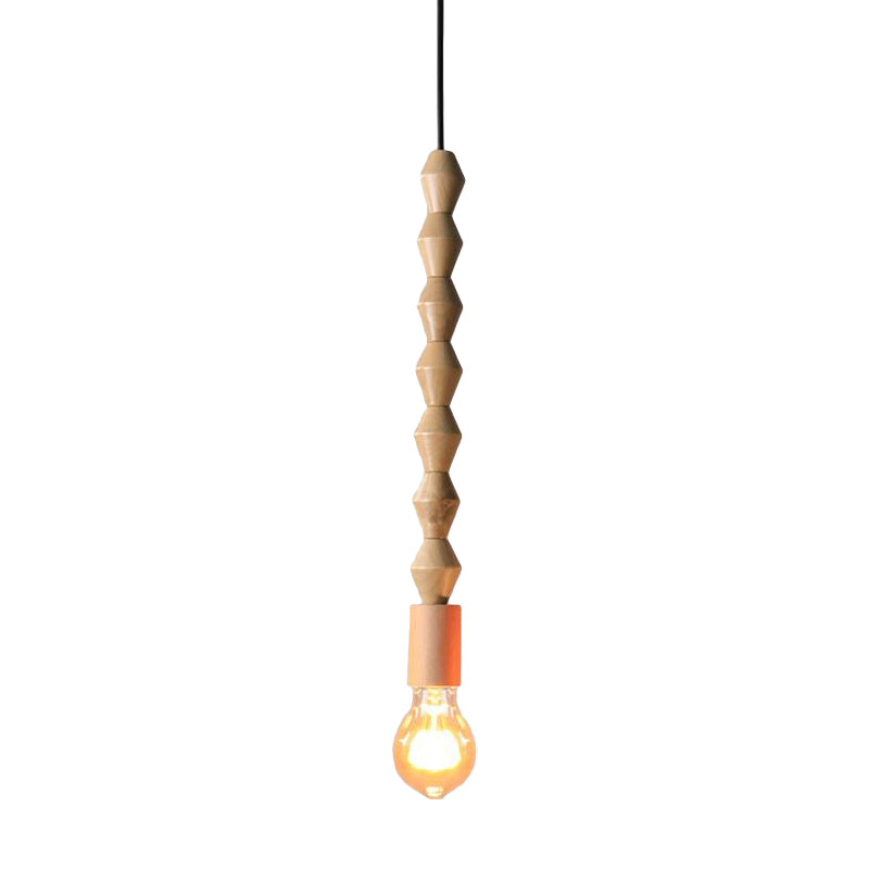 Japanese Style Bare Bulb Hanging Lamp - Wooden Deco Single Light Pendant Light in Beige - Ideal for Kitchen